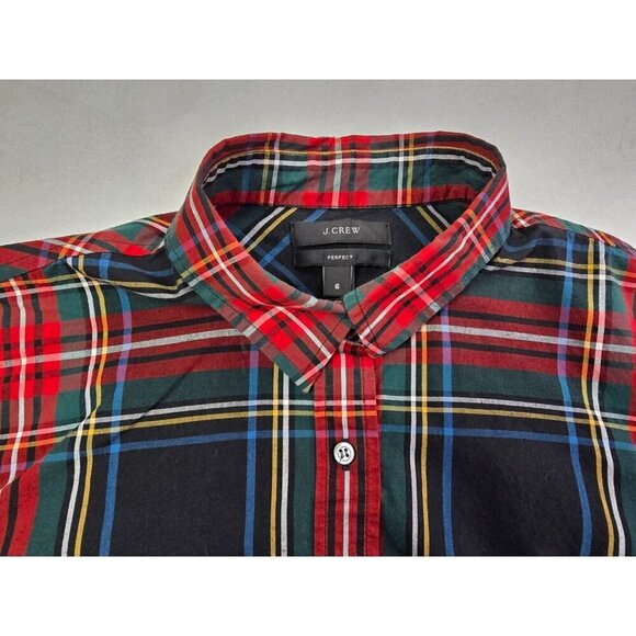 J. Crew Size 6 Womens Perfect Red Green Black White Check Long Sleeve L/S Shirt - Picture 9 of 9
